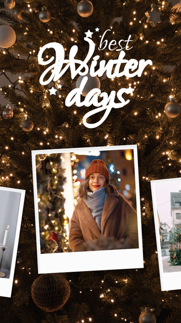 Winter Inspiration with Girl and Festive Christmas Tree Instagram Story Šablona návrhu