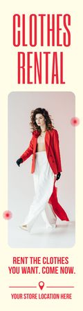 Plantilla de diseño de Mujer para alquiler de ropa roja y blanca. Skyscraper 