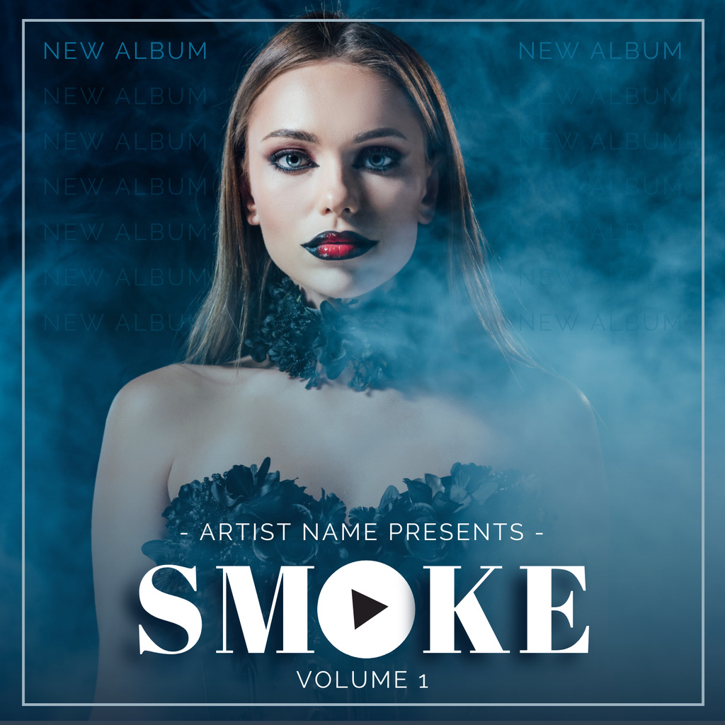 Designvorlage Album cover with girl surrounded with smoke für Album Cover