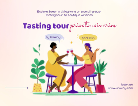 Wine Tasting Tour At Private Wineries Announcement Invitation 13.9x10.7cm Horizontal Design Template