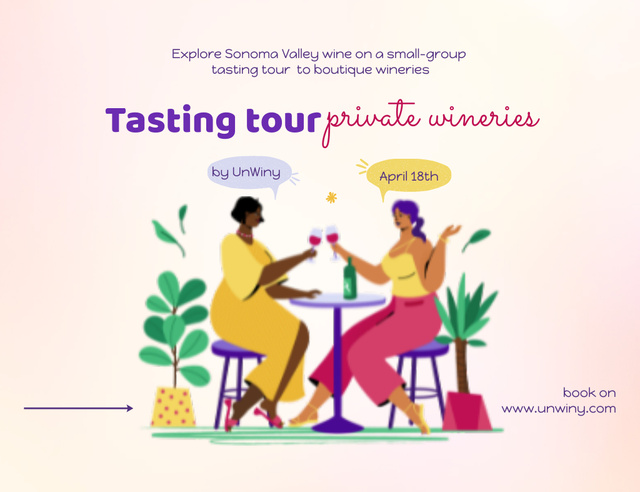 Szablon projektu Wine Tasting Tour At Private Wineries Announcement Invitation 13.9x10.7cm Horizontal