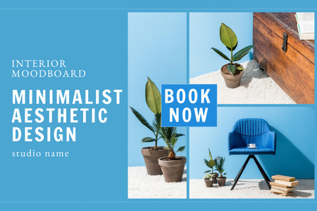 Minimalist Design of Home in Blue Mood Board Πρότυπο σχεδίασης