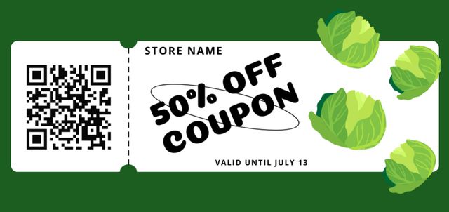 Grocery Store Promotion with Green Cabbage Coupon Din Large Design Template