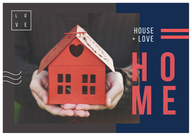 Real Estate Ad with Hands holding House Model Postcard Tasarım Şablonu