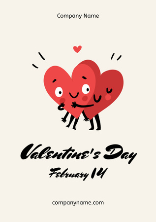 Platilla de diseño Valentine's Day Announcement with Cute Couple Hearts Postcard A5 Vertical