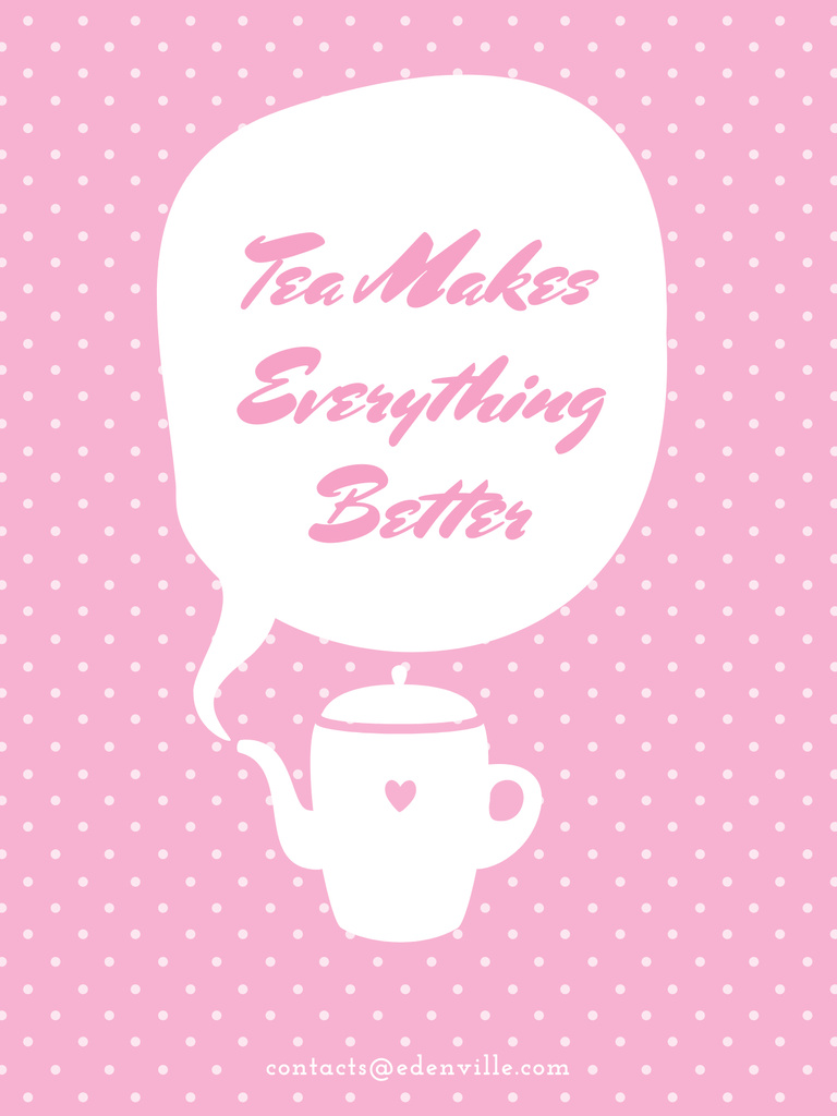 Designvorlage Teapot with Heart on pink polka dot für Poster US