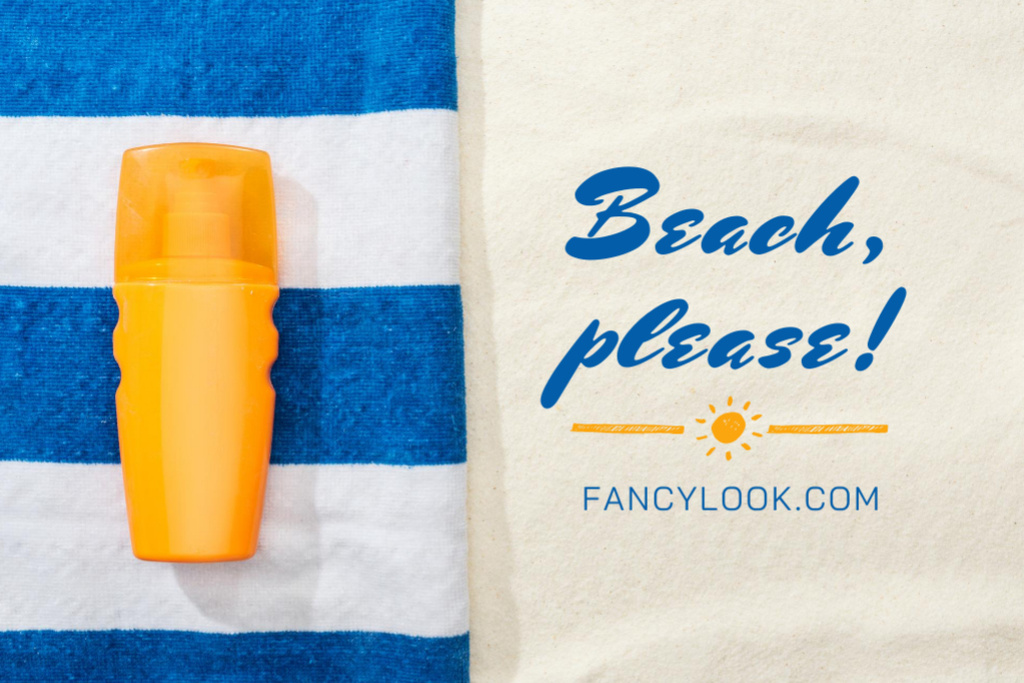 Szablon projektu Summer Skincare Product Ad With Sunscreen on Towel Postcard 4x6in
