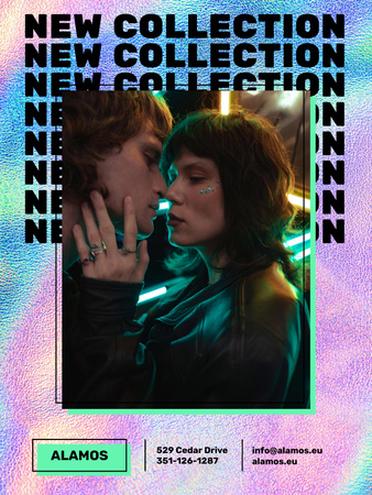 Designvorlage modekollektionsanzeige mit stilvollem paar in neon für Poster US