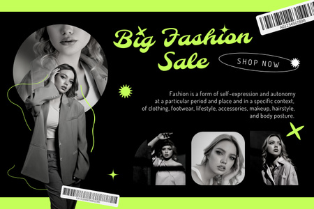 Stylish Sale Announcement with Beautiful Woman Mood Board Design Template
