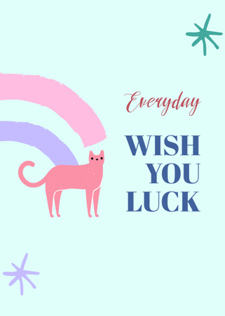Citação de boa sorte com gato rosa fofo Postcard 5x7in Vertical Modelo de Design