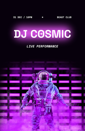 Party Announcement with Astronaut in Neon Light Flyer 5.5x8.5in Design Template