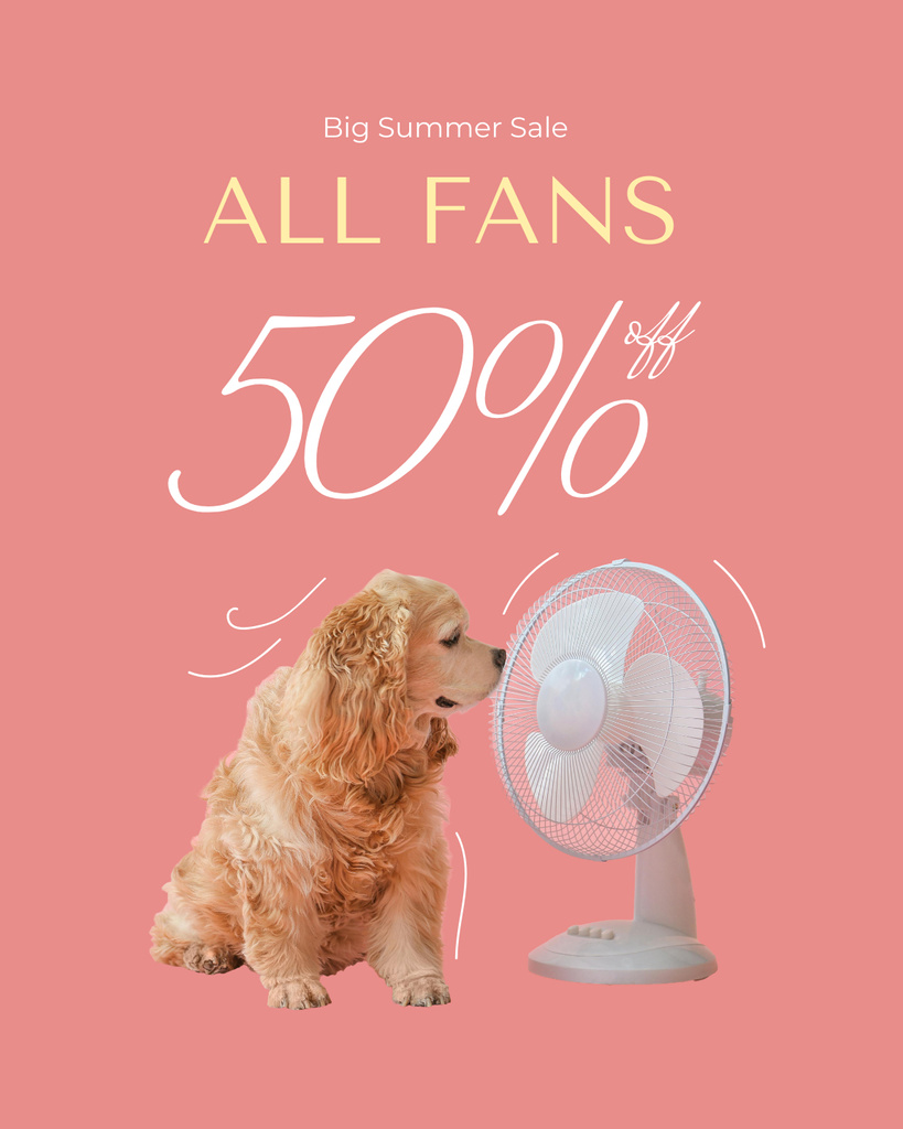 Modèle de visuel Fans Sale Offer with Cute Dog on Pink - Poster 16x20in