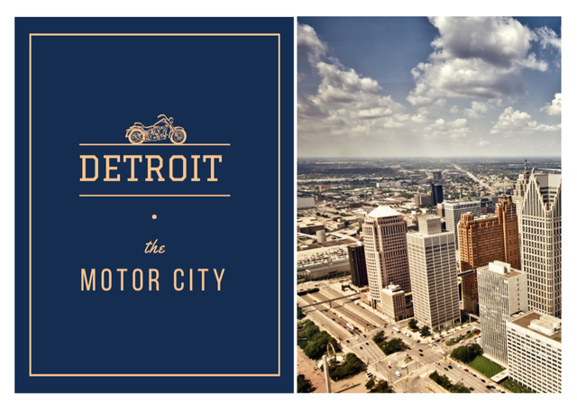 Detroit Cityscape In Blue Postcard 5x7in tervezősablon