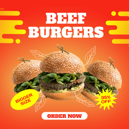 Beef Burgers Discount Sale Ad in Orange Instagram Design Template