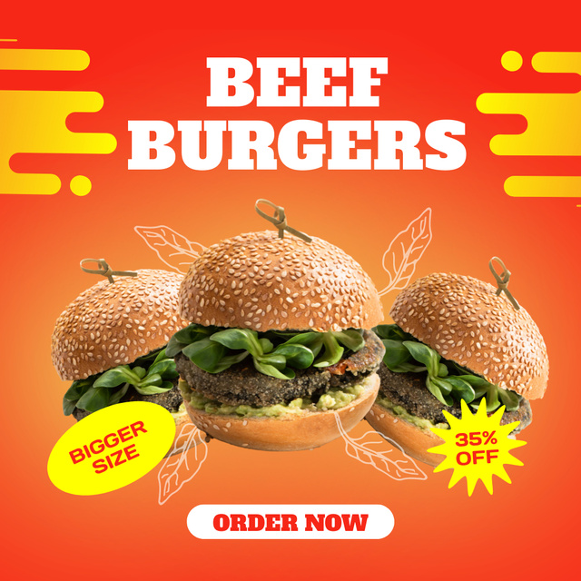 Beef Burgers Discount Sale Ad in Orange Instagramデザインテンプレート