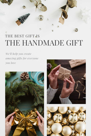 Template di design Idee regalo fatte a mano con donna che fa la corona di Natale Pinterest