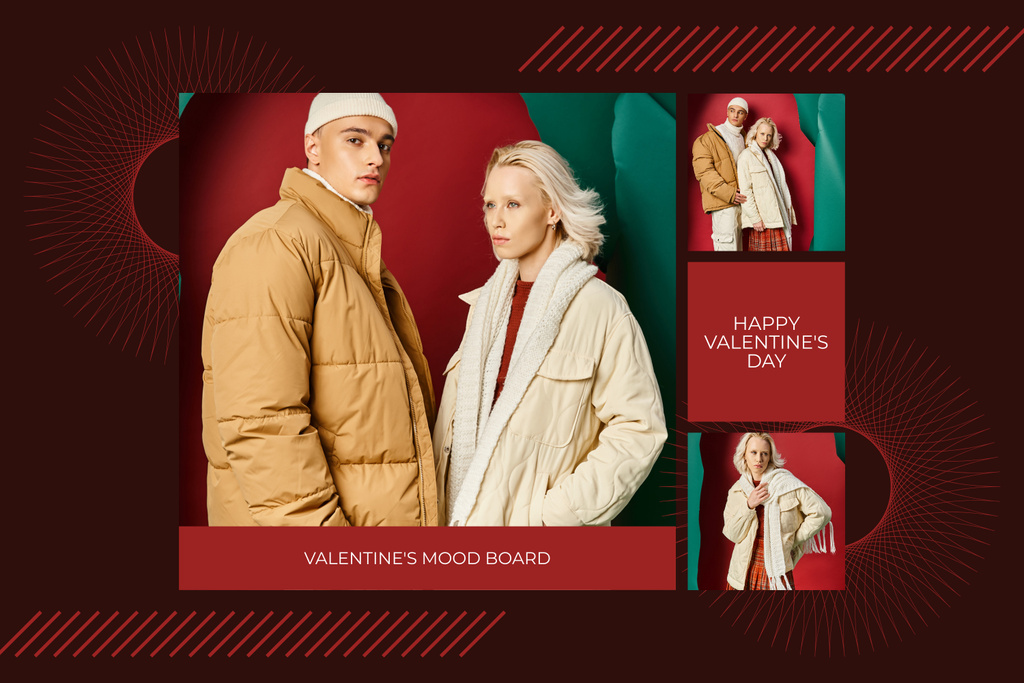 Valentine's Day Congrats For Couple In Winter Outfit Mood Board Πρότυπο σχεδίασης