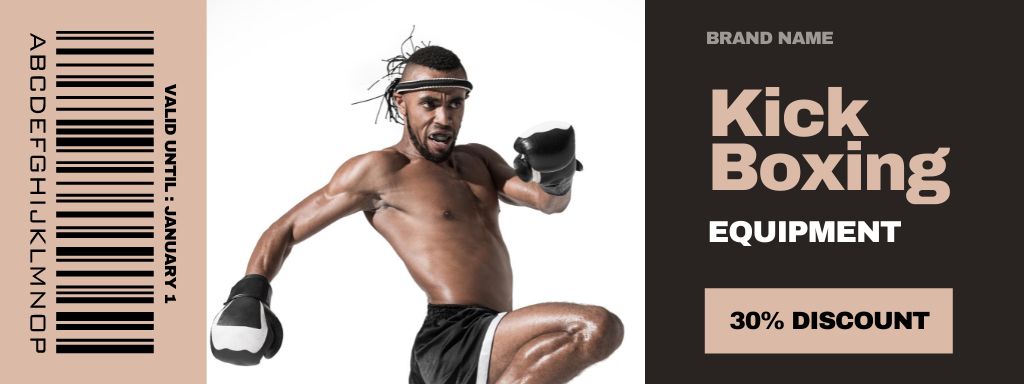 Platilla de diseño Kickboxing Equipment Sale with Athlete Man Coupon