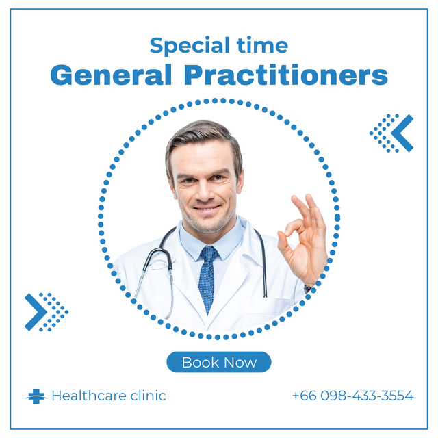 Services of General Practitioners in Clinic Animated Post Design Template