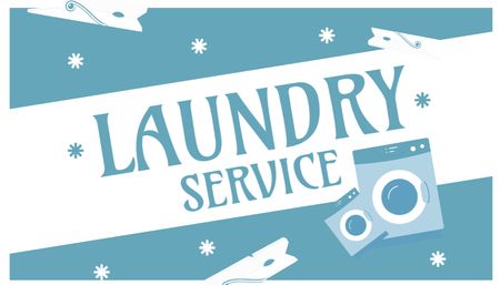 Platilla de diseño Offer Discounts on Laundry Service with Washing Machine in Blue Business Card US