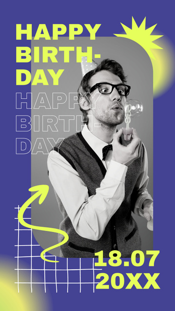 Birthday of Man with Glasses Instagram Story Design Template