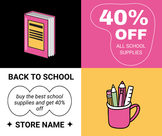 School Stationery Sale Collage with Discount Facebook – шаблон для дизайну