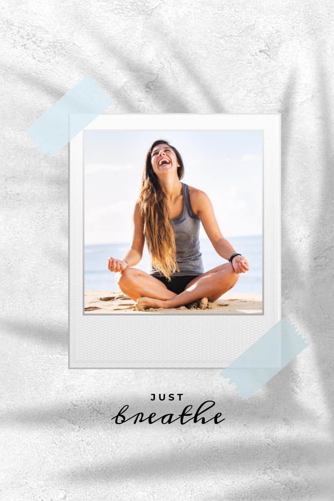 Woman practicing Yoga at home Pinterestデザインテンプレート