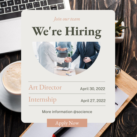 Announcement of Search for Employees with Men Shaking Hands Instagram Design Template