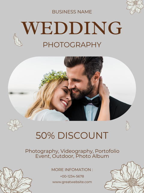 Discount on Wedding Photography Services Poster US – шаблон для дизайна
