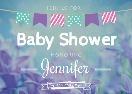 Baby Shower Invitation on Blue Flowers Postcard Design Template