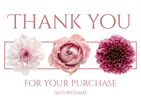 Taze Çiçeklerle Teşekkür Mesajı Thank You Card 5.5x4in Horizontal Tasarım Şablonu
