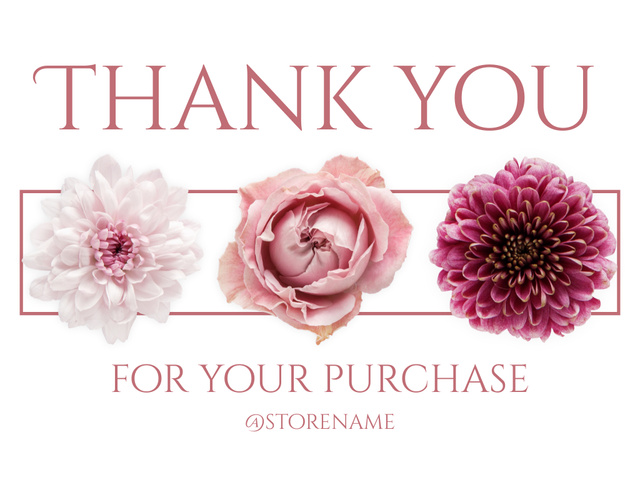 Plantilla de diseño de Thank You for Purchase Message with Fresh Pink Flowers Thank You Card 5.5x4in Horizontal 