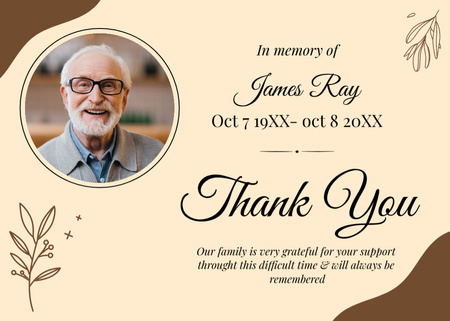 Funeral Thank You Card with Photo Postcard 5x7in Design Template