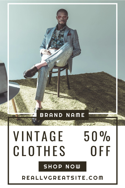 Elegant black man for vintage clothes shop Pinterest Design Template