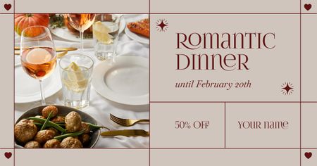 Valentine's Day Romantic Dinner Discount Facebook AD Design Template