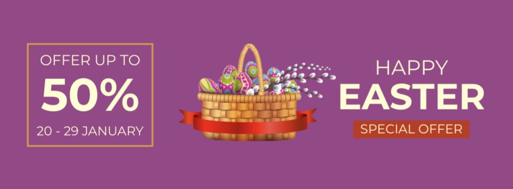Easter Special Offer with Basket Full of Colorful Easter Eggs Facebook cover tervezősablon