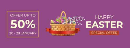 Easter Special Offer with Basket Full of Colorful Easter Eggs Facebook cover Design Template