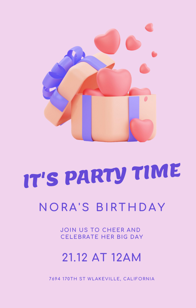 Birthday Party Announcement With Cute Present Invitation 4.6x7.2in Modelo de Design