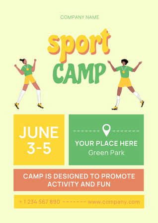 Plantilla de diseño de Invitación al campamento deportivo con atletas de dibujos animados Poster 