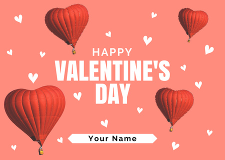 Valentine's Day Greeting with Red Balloons Postcard Design Template