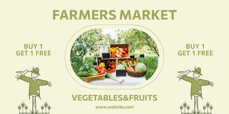 Local Farmer's Market with Fruits and Vegetables Twitter Design Template