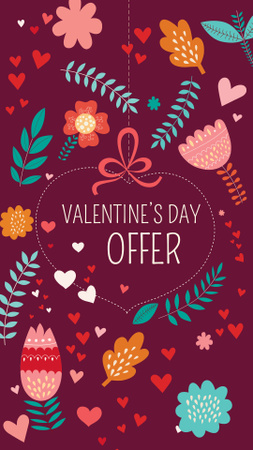 Valentine's Day Special Offer with Flowers Illustration Instagram Story Design Template