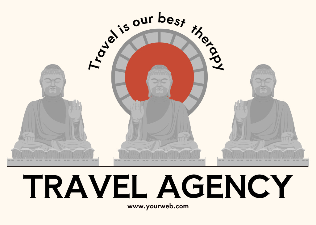 Travel to Asia with Illustration of Buddha Statues Card Design Template