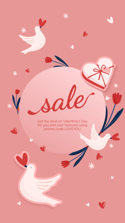 Valentine's Day sale with Birds and Hearts Instagram Story Design Template