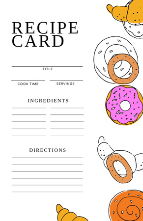 Funny Illustration of Donuts and Croissants Recipe Card Design Template