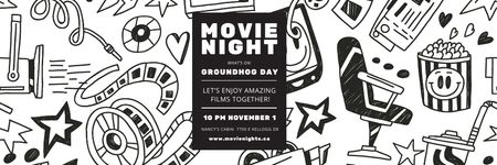 Movie Night Event Announcement with Pattern with Icons Email header Design Template