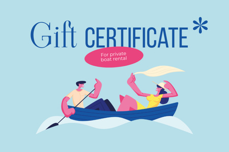 Boat Rental Offer with Happy Couple Gift Certificate Design Template
