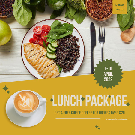 Lunch Package Offer with Cup of Coffee Instagram Design Template