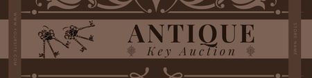 Plantilla de diseño de Anuncio de subasta de llaves antiguas en color marrón con adornos Twitter 