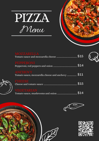 Prices for Different Types of Pizza on Black Menu Design Template